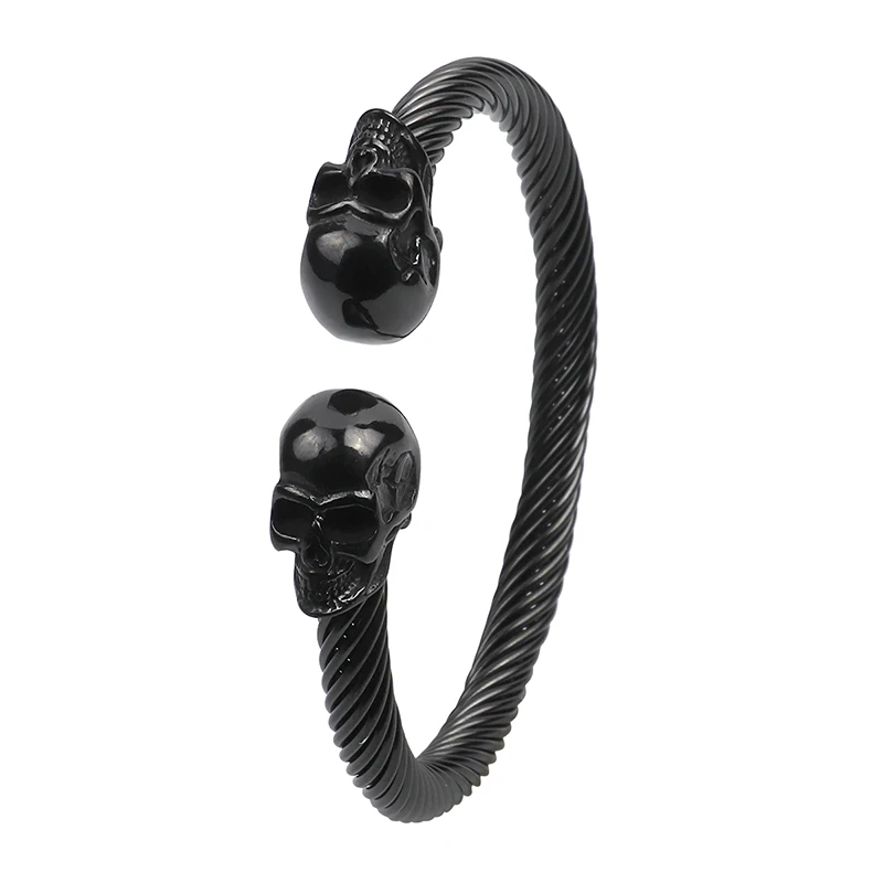 

Wholesale Custom Men 316L Stainless Steel Skull Twisted Cable Cuff Bangle Bracelet