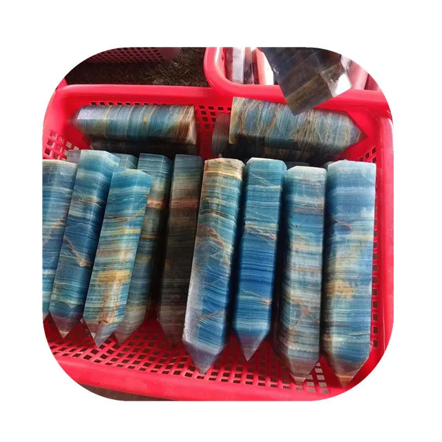 

New arrivals crystals wand point healing stones carved spirtual natur blue onyx crystal towers for Decor
