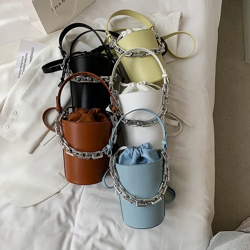 

New trendy vegan leather chain girl purse ladies shouler crossbody bucket bags women handbags 2021, 4 colors