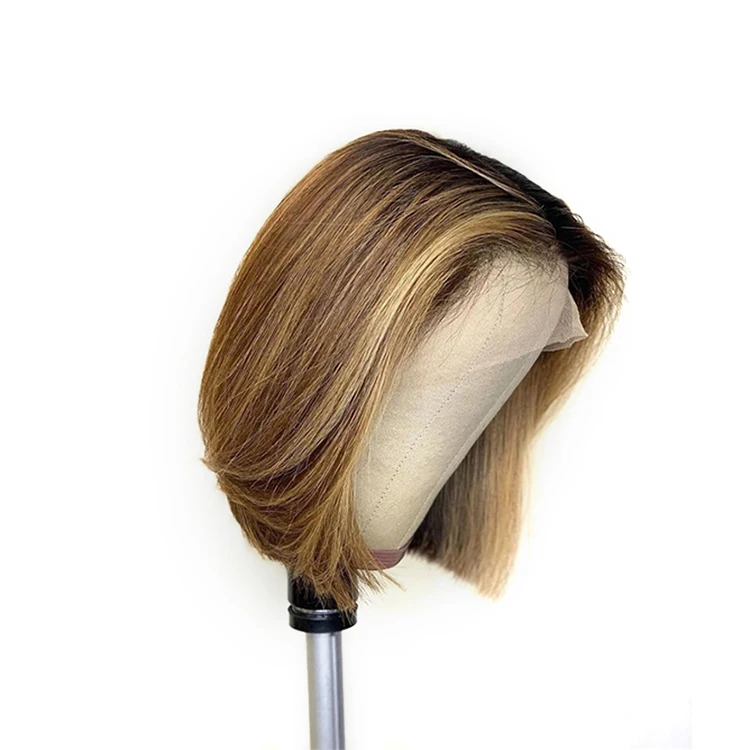 

Modern Simplicity Ex-factory Price Remy Cutile-arranged Wig New Fashion Beauty Short Straight Hair Wig, Brown highlights