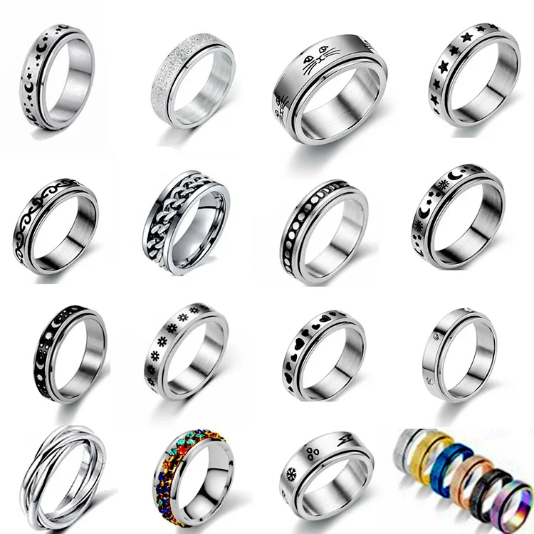 

G700 Titanium Steel Man Jewelry 6/8mm Rotating Spinning Fidget Rings Fidget Anti Anxiety Ring For Men