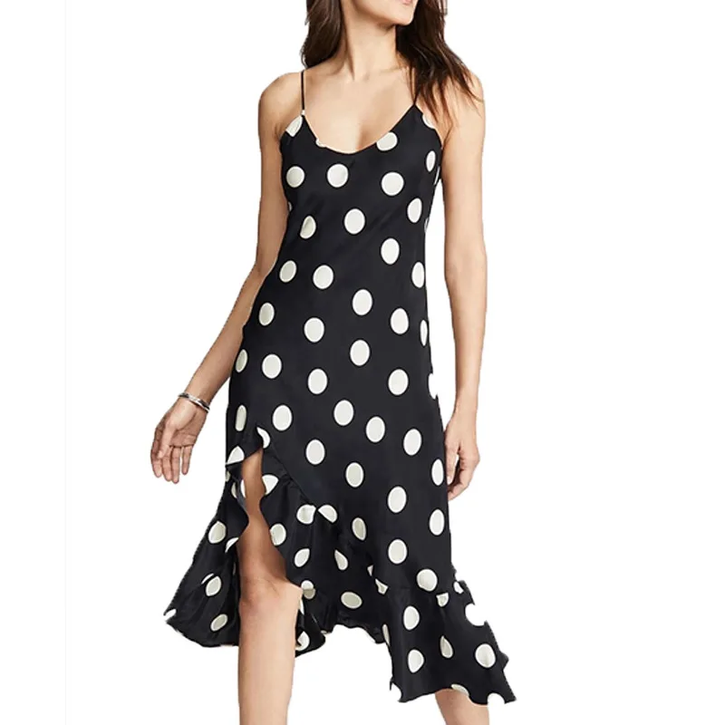 

WW-0408 Dress Sexy Skirt With Shoulder-straps In Europe And The Irregular Wave Point Black Halter Polka Dot Dress, As your request