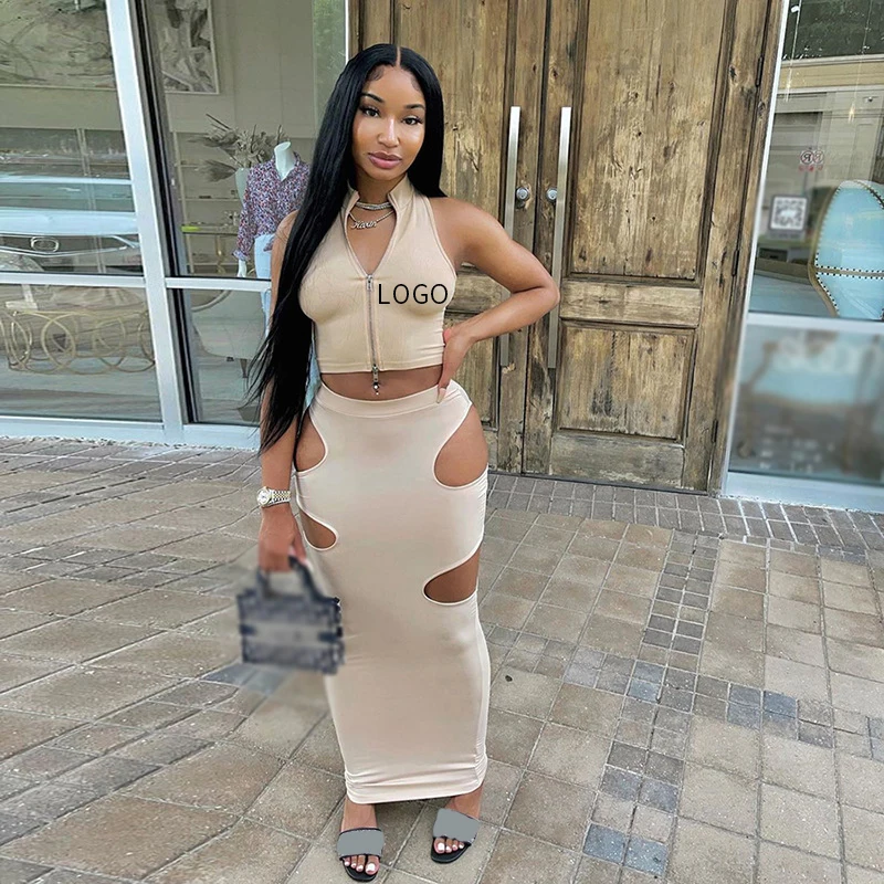 

Summer Skinny Solid Club Dresses Hollow Out Skirt 2021 Casual Women Skirt