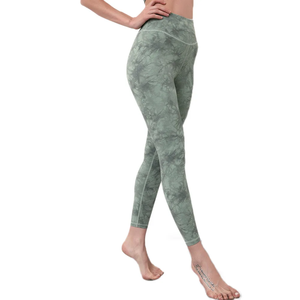 

Amazon's new tie-dye printed yoga nine-point pants women's high-waist buttocks nude yoga training pants women