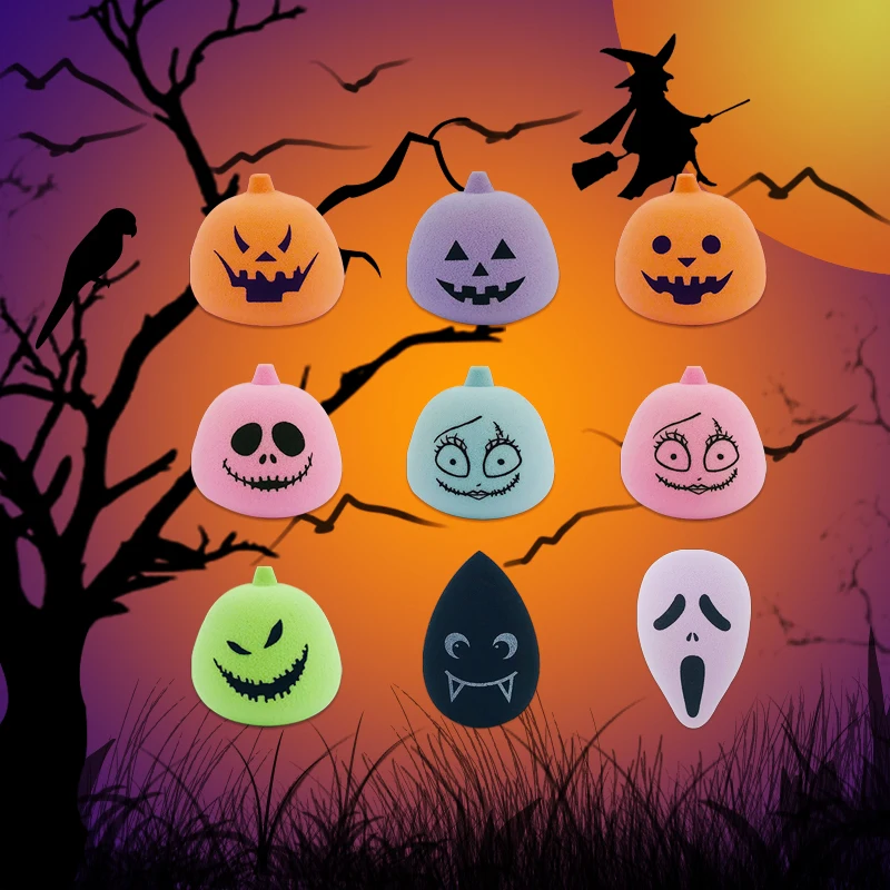 

In Stock Fast Delivery Hallowmas/halloween Pumpkin Latex Free Polydrophlic Pumpkin Makeup Sponge, Orange/black