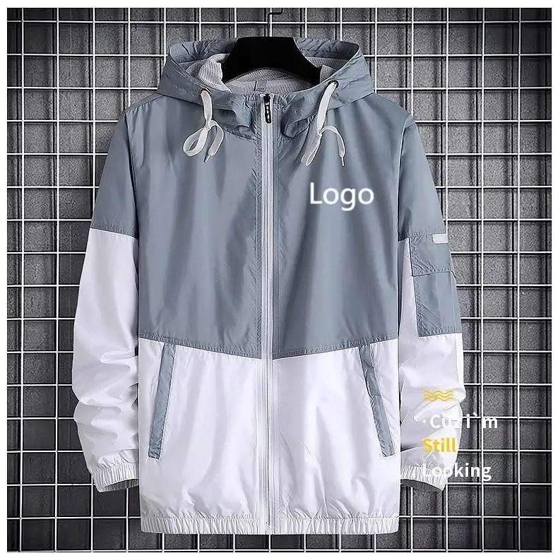 

Custom Plus Size Men's Full Zip Up Hoodie Jacket Long Sleeve Training Light Windbreaker Workout Run Jackets For Men