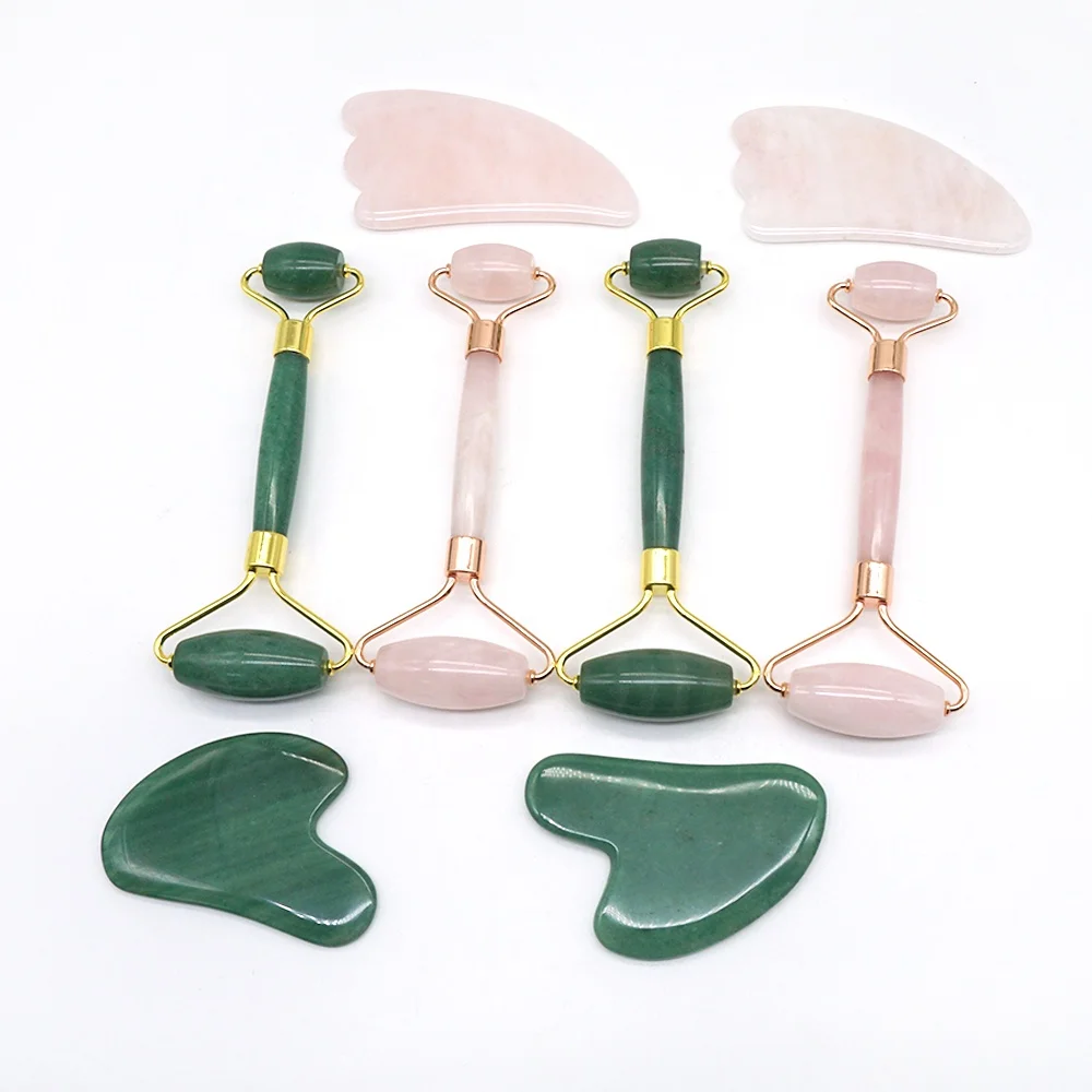

Pink Green Mini Body Facial Massage Gua Sha Tool Jade Roller Set For Face