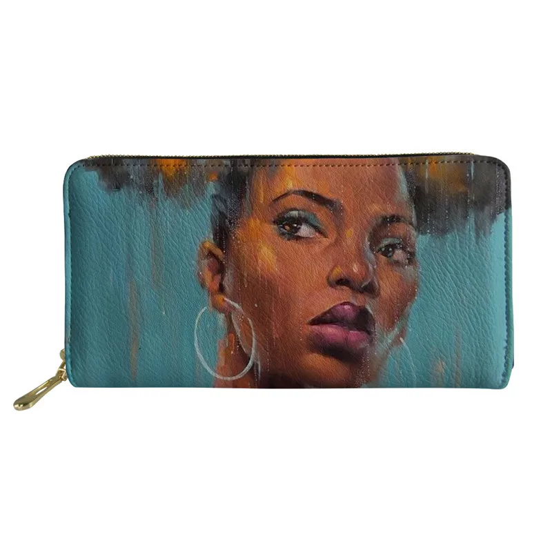 

Art Afro Girl Print Fashionable Custom Lady Card Holders Purse Clutch Women Leather Long Wallet
