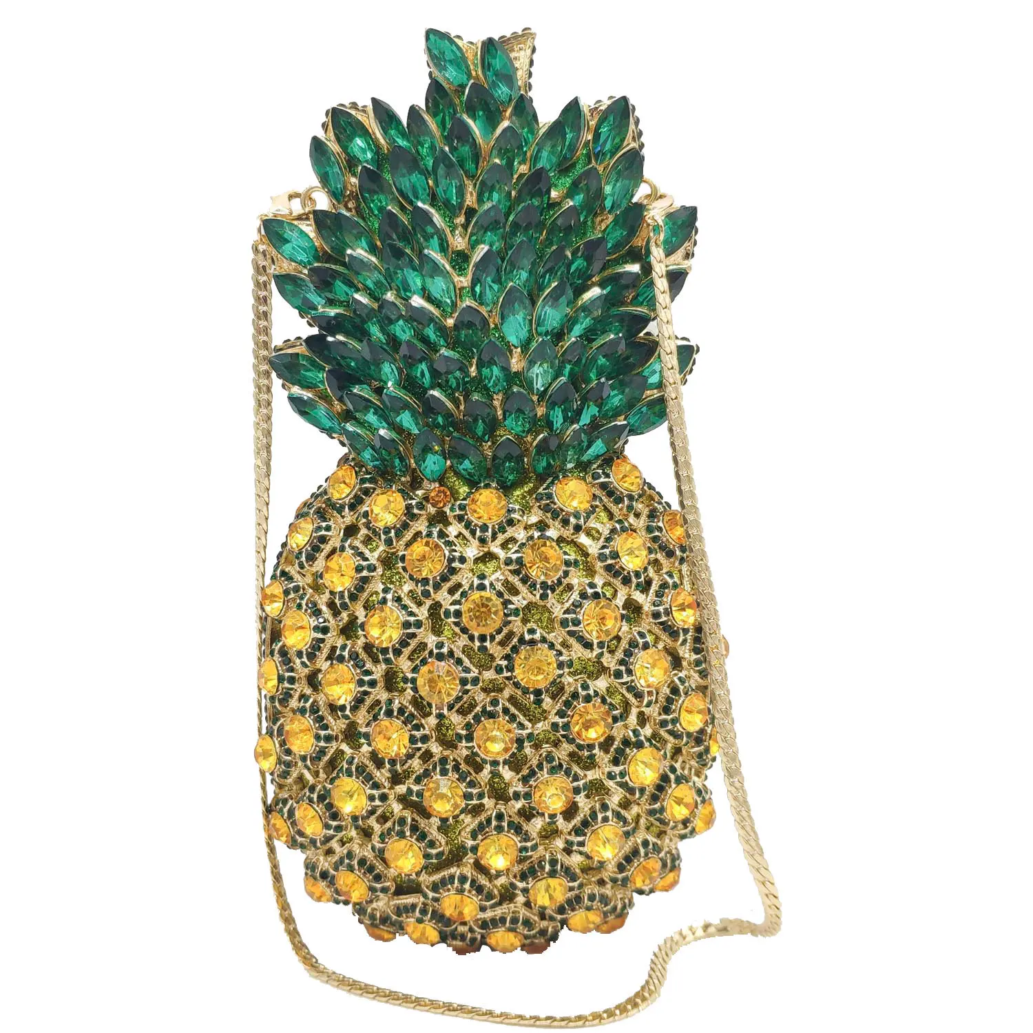 

Dinner bag European and American metal diamond dinner bag pineapple rhinestone bouquet portable dinner bag side purse, Yellow