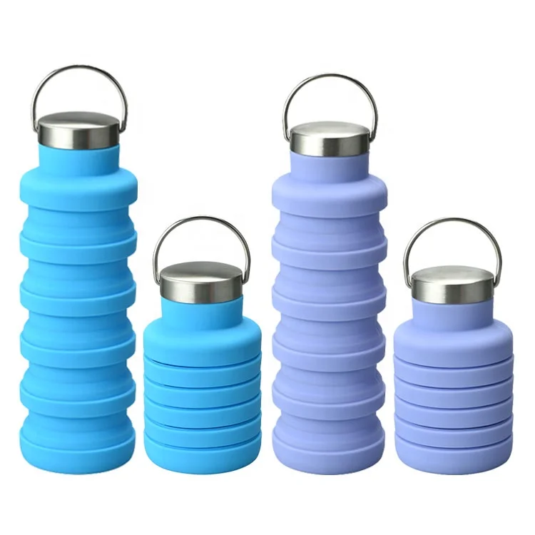 

New Design ECO-friendly 500ml Silicone Folding Collapsible Foldable Sport Water Bottle, 5 color