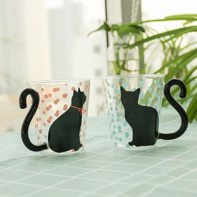 

High Quality low price creative sublimation printing insulated reusable cute animal cat glass coffee cup