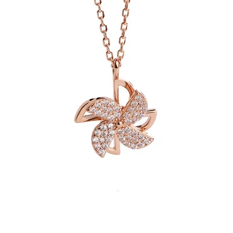 

S925 sterling silver diamond small double rotating windmill necklace for women