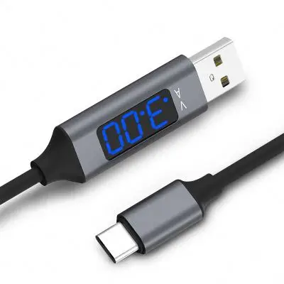 

Hot sale 3A Quick charging Type C USB Cable Voltage and Current LCD Display Data Sync Mobile Phone Charging Cable, Grey+black