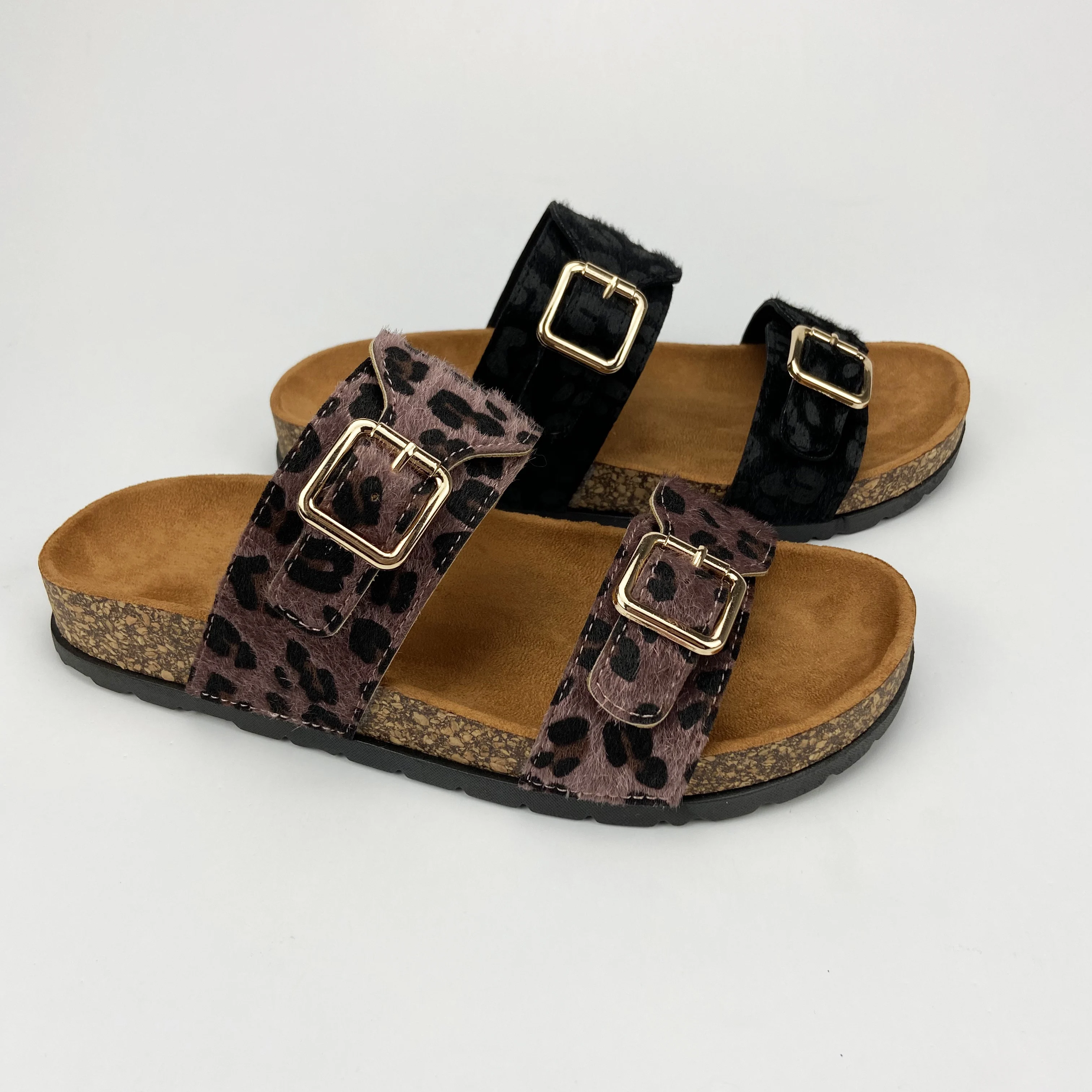 

Women Sandals Leopard Spots Women Slide Cork Sole Shoes New Release Mules Shoes Women Summer Flat Sandals, Customized color