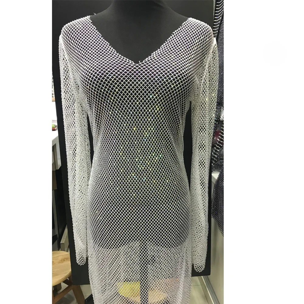 

S354 womens clubwear crystal mesh dress Bling Bling diamond dress woman bling White rhinestone mesh dress, Customized colors are ok to do