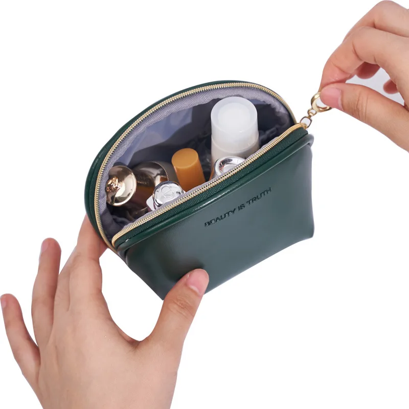 

Hot sale simple leather fashion lip shaped cosmetic sample storage bag leather wallet makeup bag PU makeup bag organizer travel