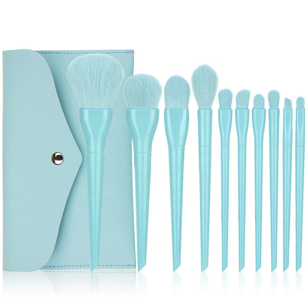 

10 Pcs Professional Premium Synthetic Foundation Powder Eyeshadow Makeup Brush Set with PU Case, Color gradient
