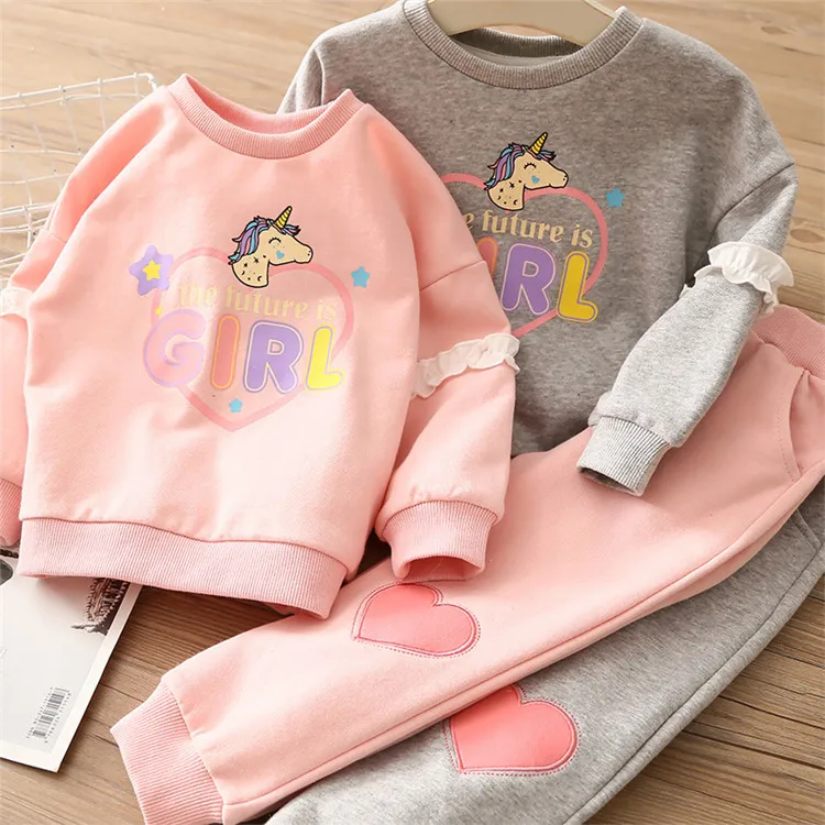 

Fall Baby Clothing Sets Girl Crewneck Sweater with Letter+Heart Pants 2Pcs Girls Clothes Set Spring Toddler Girl Outfit, Pink/grey