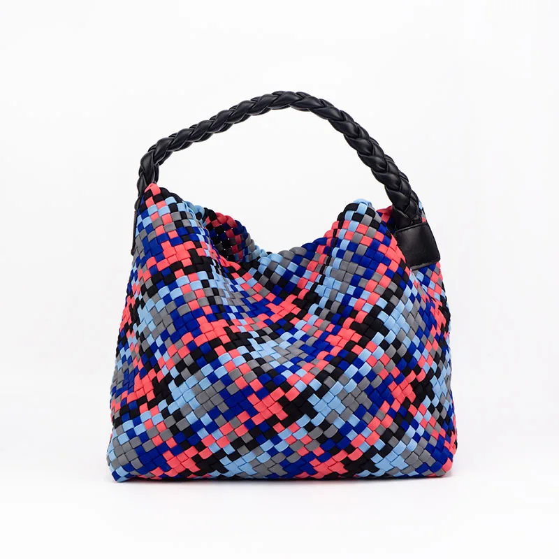 

UHP 2022 hot sale tend woven neoprene brand one shoulder bag large pu strap women mix color neoprene tote bag