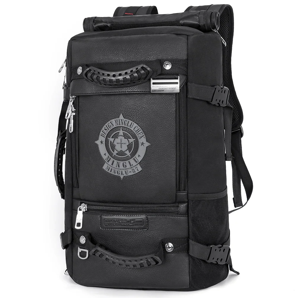 New Hot Sell Custom Hiking Climbing Waterproof Men Black PU Back Packs Travel Outdoor Laptop Backpack Bag Backpack