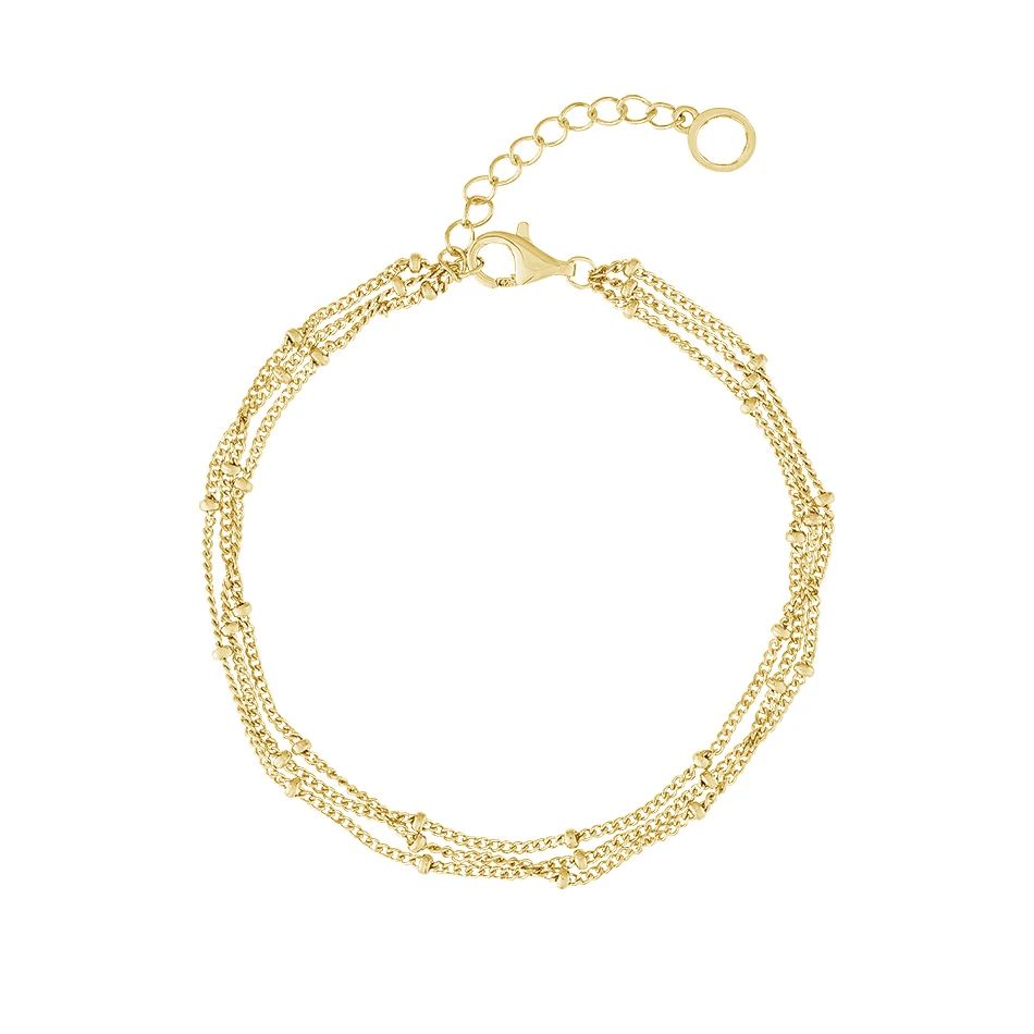 

Luxury Band Simple Brass 18K Gold Plated Simple Triple Chain Bracelet with bead for women, Customized color