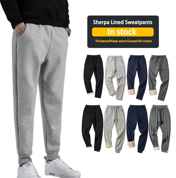 

Sherpa Lined Sweatpants Gym Running Jogger Track Plus Size Pants Wool Trousers for Men's 2021