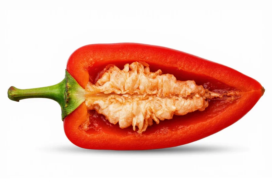Scientific illustration of chili pepper cross-section showing capsaicin concentration in placenta versus seeds