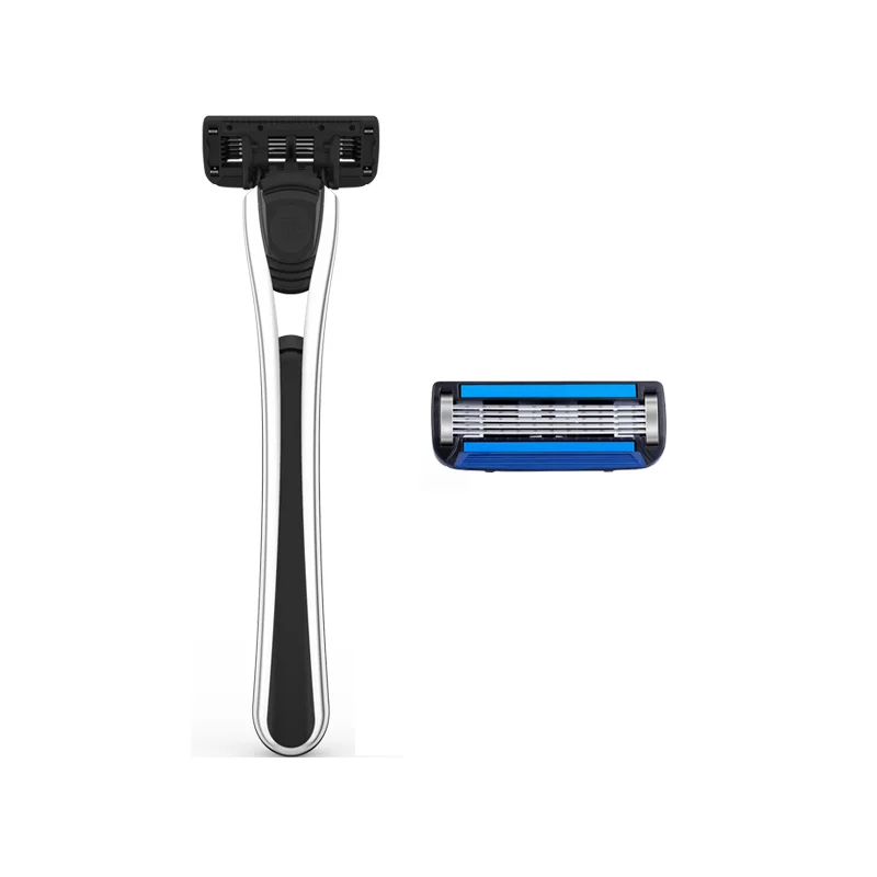 

YingJiLi Men shaving Rasierer 5 blade razor male face razor with cartridges, Silver + blue