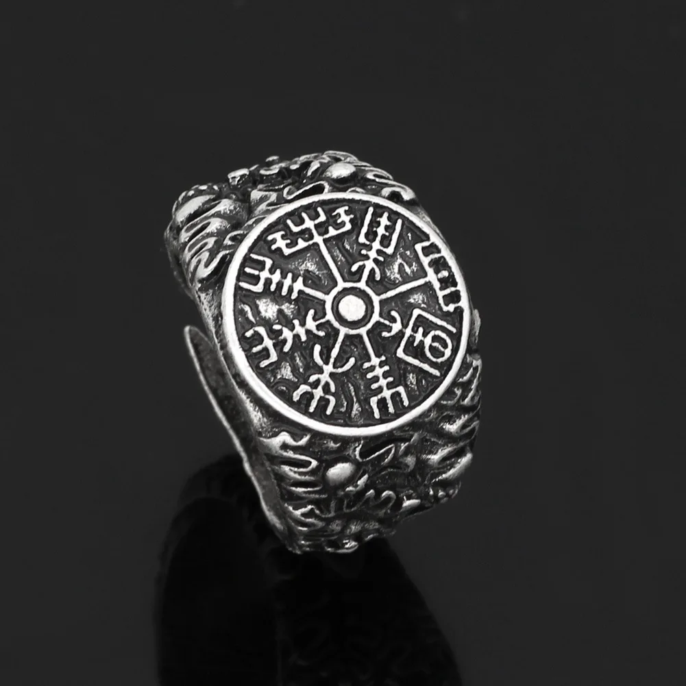 

Anillos Para Hombre Vintage Antique Silver Rings Resizable Tribal Totem Chrome Punk Viking Compass Ring