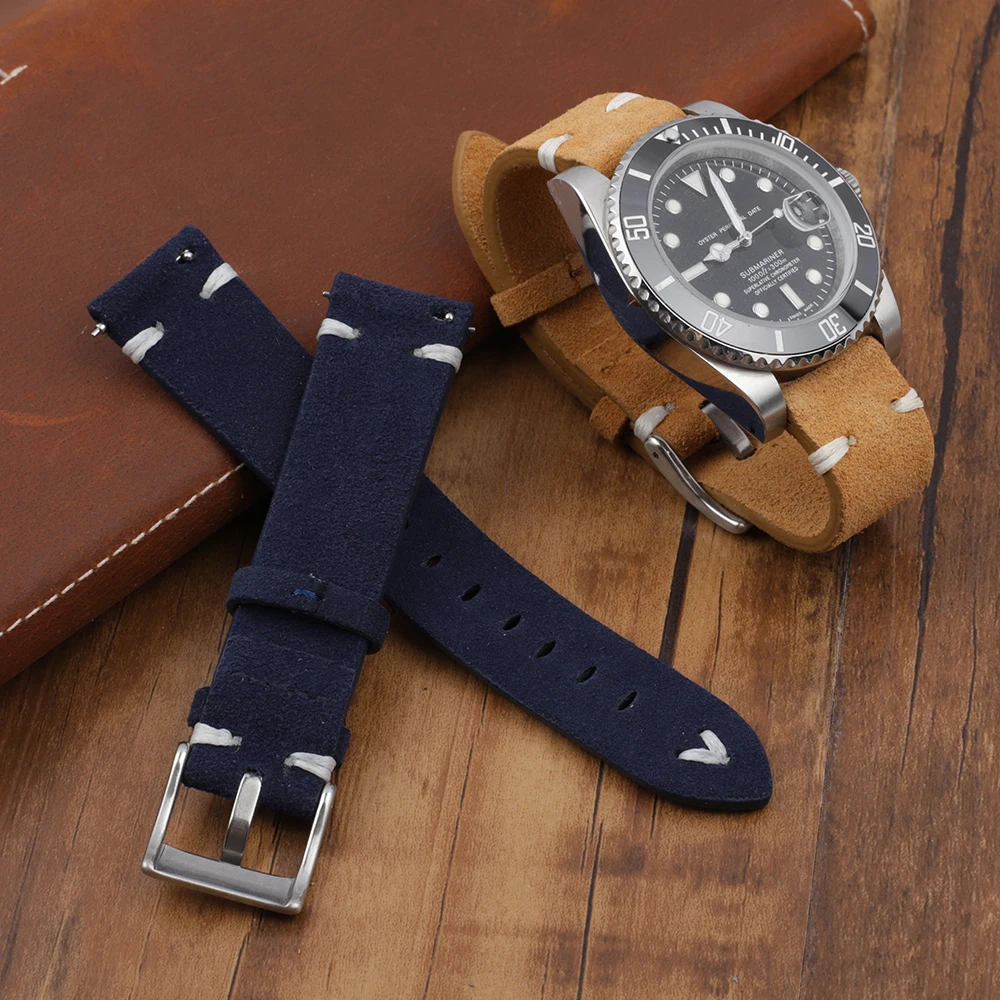 Onthelevel Genuine Leather Suede Watch Strap High Quality Leather Retro Watchband 18mm 20mm 22mm Watch Accessories