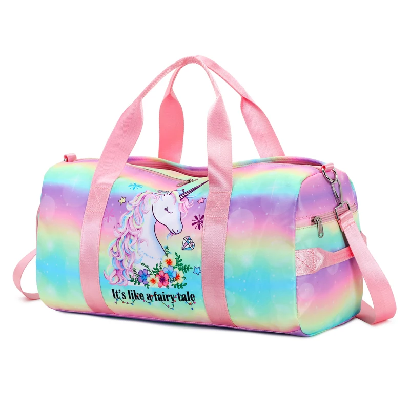 

New design bolso de viaje infantil unicorn girls kids weekend overnight duffle bag, Optional