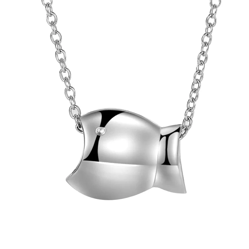 

Big Mouth Fun Fish Cute Animal Women Pendant Clavicle Chain Net Red Creative Design Greedy Fish Diamond Necklace Pendant, White