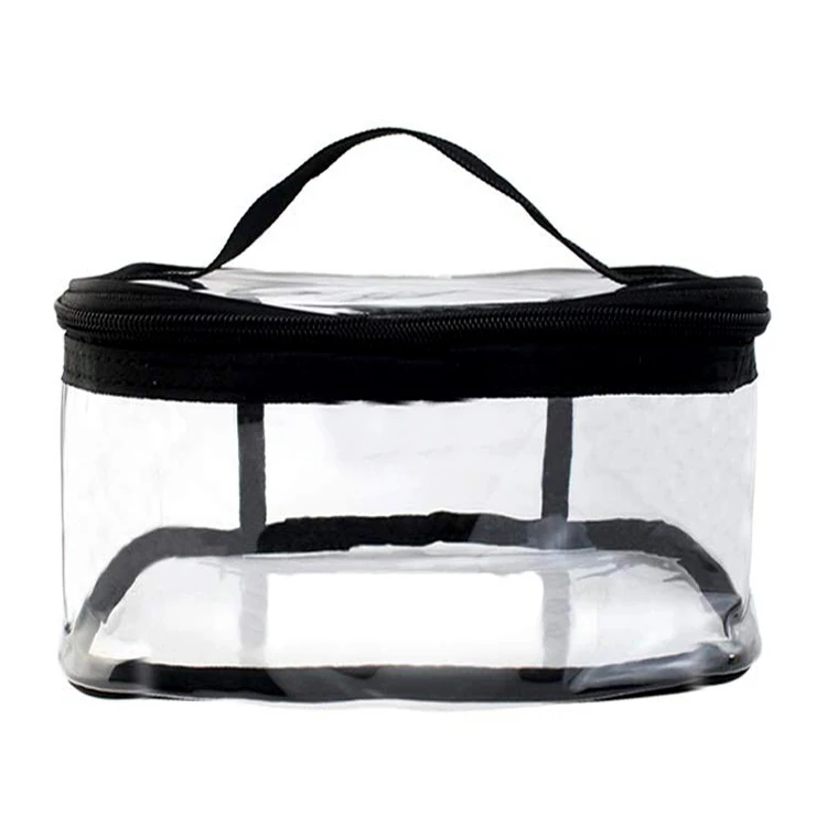 

Transparent Travel Storage Carry Pouch PVC Waterproof Toiletry Bag Organizers Clear Makeup Bag with Zipper for Vacation Travel, Black and clear