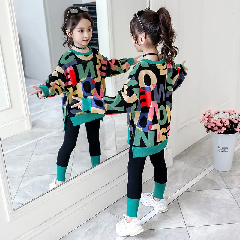 

new korea style kids baby girls' clothing sets 2020 tracksuit letter printing Long Sleeve Tops+ Pants, As pic showed