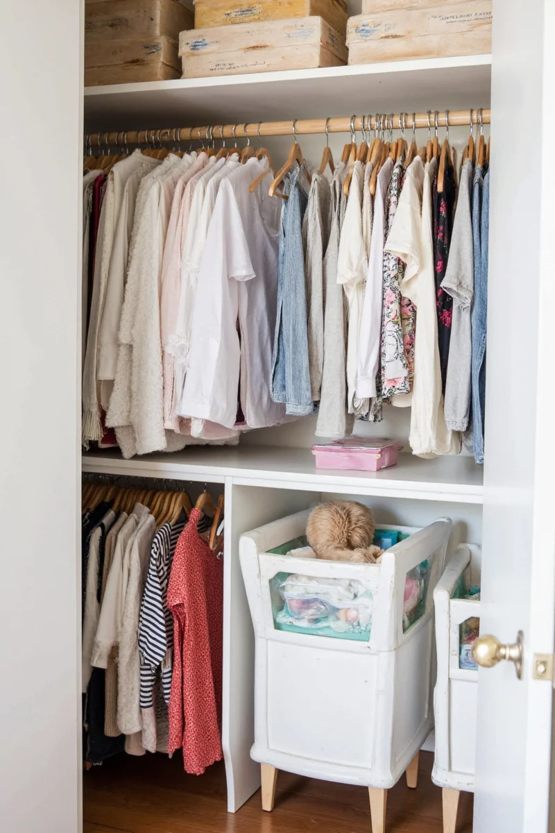 Color-coded cubbies for children's clothes