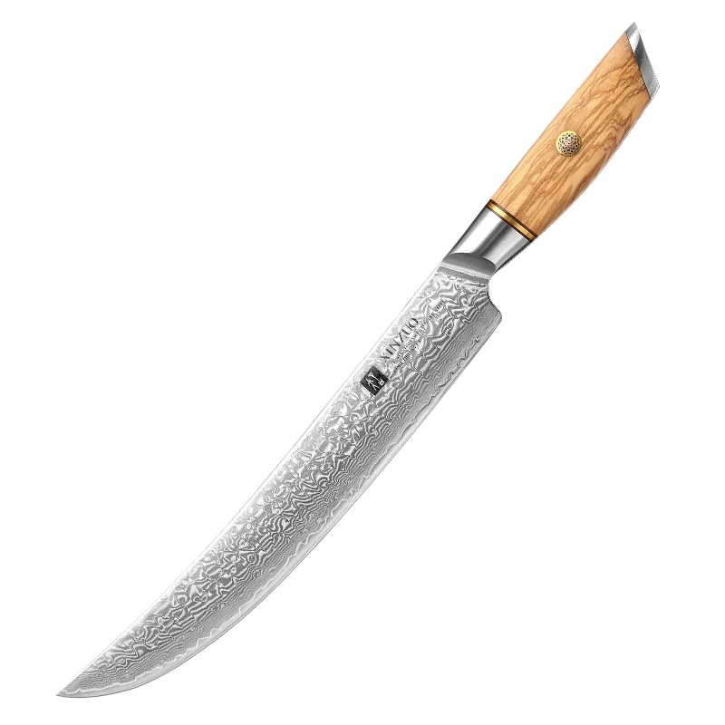 

New Arrivals Kitchen 10 inch 73 Layers Damascus Powder Steel Slicing Carving Knife with Olive Wood Handle