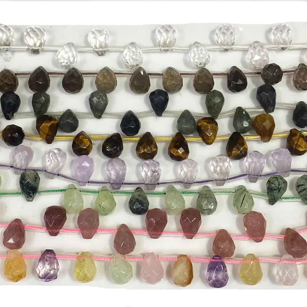 

10x14mm Natural Water Drop Shape Faceted Gemstone Loose Beads, Natural Amethyst Smoky Quartz Tiger eye Stone Beads, Multi colors