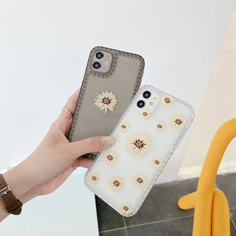 

Cute Flower Transparent Phone Case For iPhone 11 12 Pro Max X XR XS Max 7 8 Plus Shockproof Back Cover