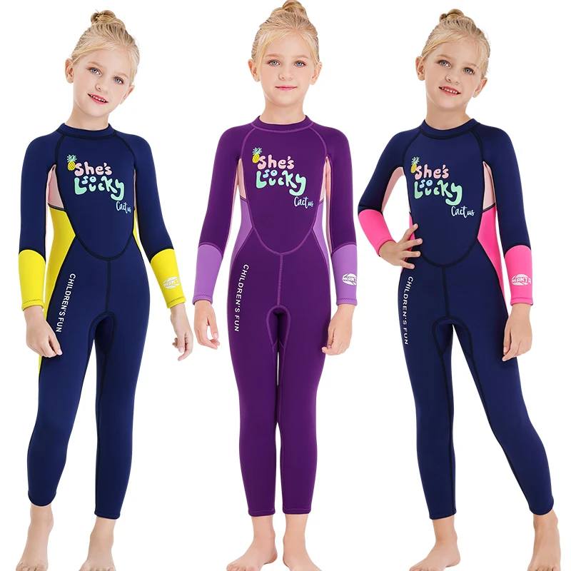 

Kids Girls 2.5mm Neoprene Wetsuits Keep Warm Long Sleeve Diving Suit With Back Zipper Surf Wetsuit Surfing Swimsuit For Girls, Printing color