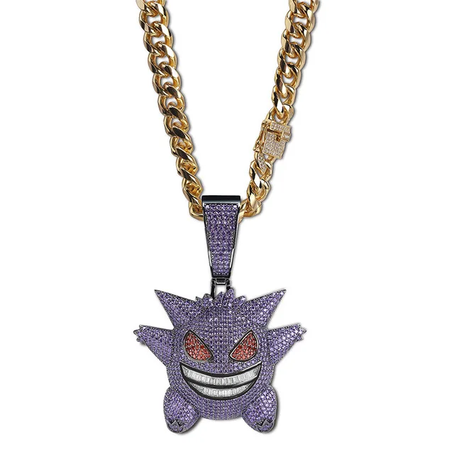 

Hot Selling Hip Hop Jewelry Necklaces Gold Chain For Men Iced Out 6ix9ine Rapper Gengar Pendant Necklace