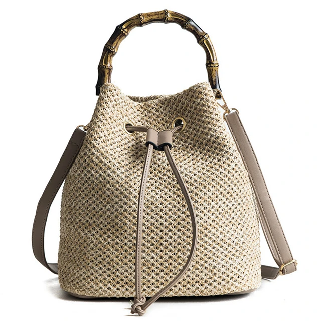 

2022 Summer New Women Beach Straw Woven Messenger Bag Fashion Bamboo Handbag Holiday Woven Female Bucket Bag, As the pics