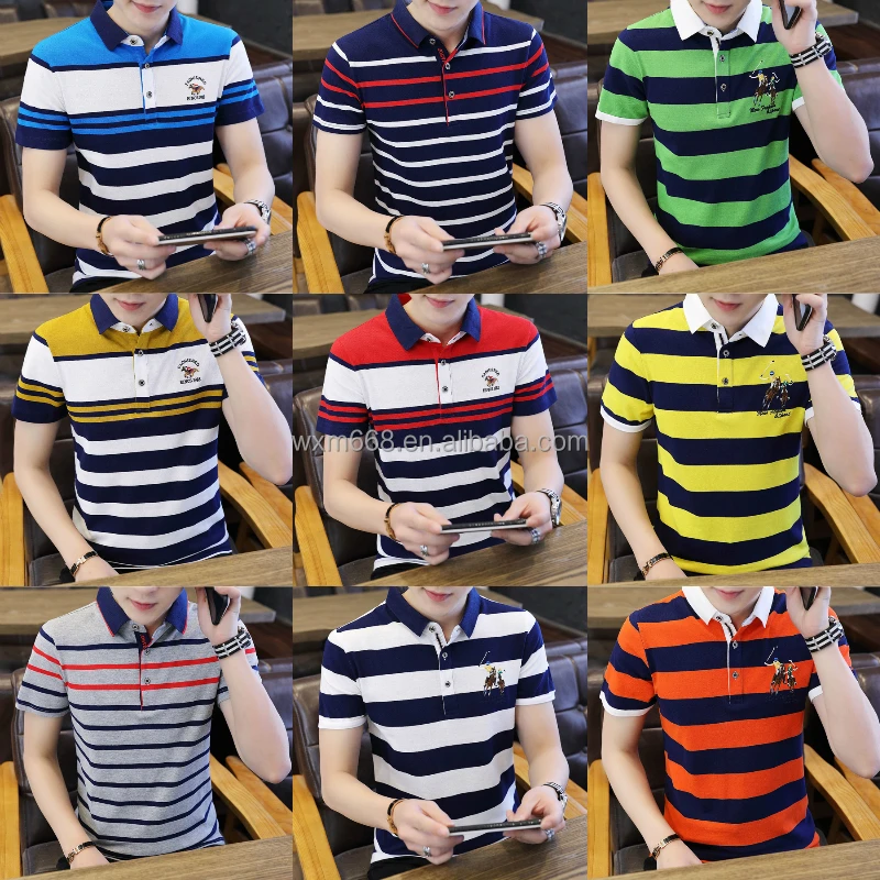 

New Men's T-Shirt Mixed Style Mixed Color Stripe Men's Clothing Polo T-Shirt Inventory Wholesale