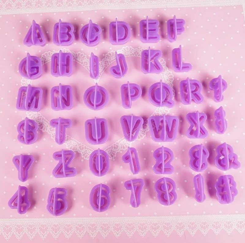 

40PCS Purple Alphabet Number Cutter Set Cut Outs Molds Set for Fondant Cake and Biscuit Cookie