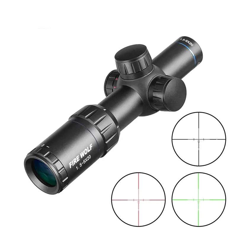 

1.5-5X20 HD Rifle Scope Green Red Illuminated Cross Pocket Mirror Sniper Hunting Mirror Tactical Airsoft Optical Sight