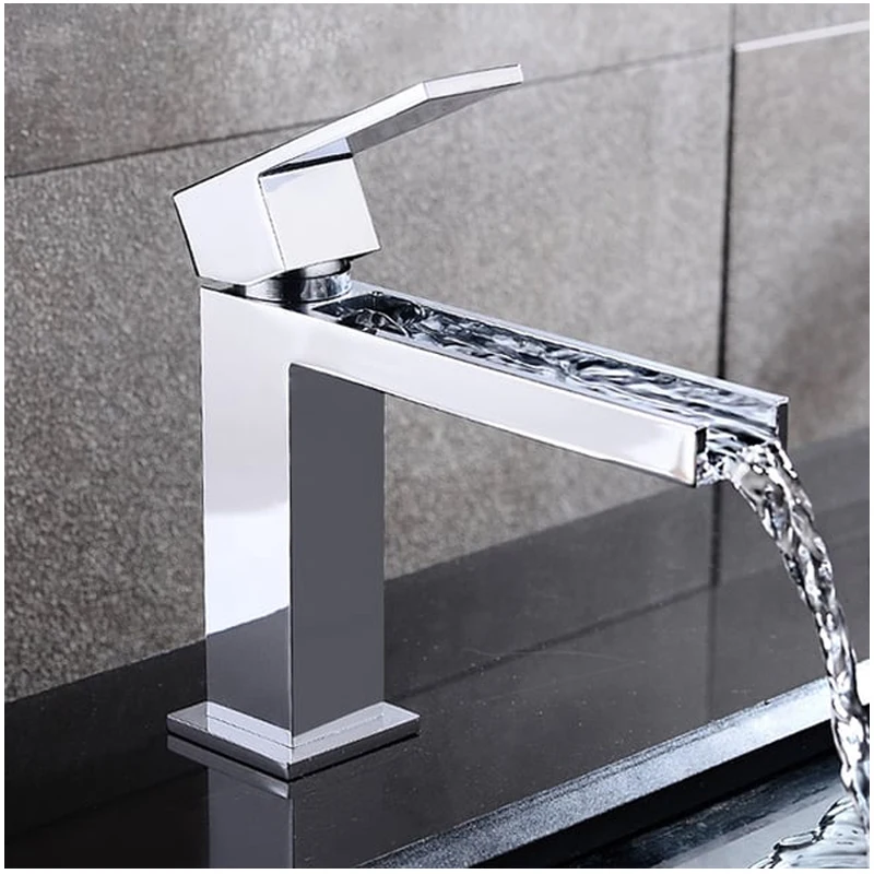 

Brass Chrome Hot And Cold Water Mixer Waterfall Taps Basin Faucet For Hotel Family Bathroom