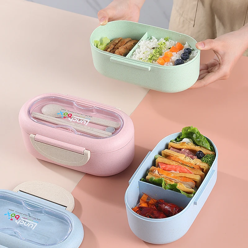 

wheat And Straw LeakProof Bento Box Meal Prep Lunch Box Bags With Spoon And Fork wholesale tiffin bento lunch box and thermos, Original or customized