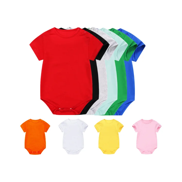 

Excellent quality custom Multi-color baby clothing unisex short sleeve newborn 100% cotton baby rompers, Pic show