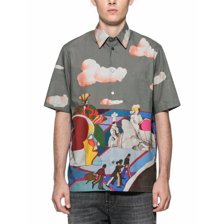 

OEM Service Shirt Design Custom Men Beach Wear Casual Short Sleeve Satin Hawaiian Digital Printing Shirts