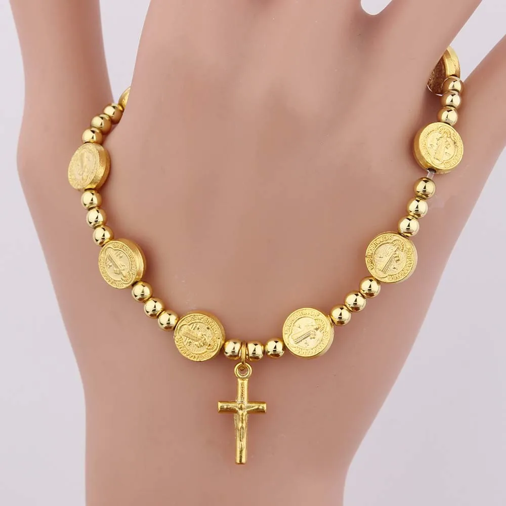 

2021 Sailing Jewelry Christian Jesus Cross Bracelet Rosary Beads Bracelet Golden Cross Bracelet