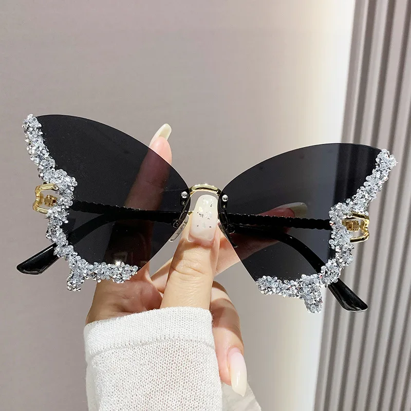 

Logo Personalized Shade Sunglass Unique For Women Sunglasses With Diamonds Rimless Gradient Lens Butterfly Shades Sunglasses